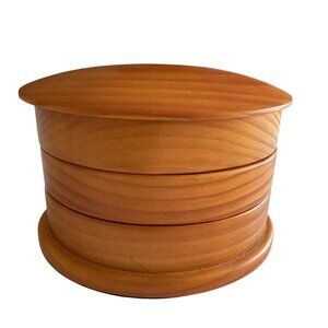 Wooden 3 Tiered Rotating/Swivel Artisan Jewelry Trinket Box Lined Unisex Gift